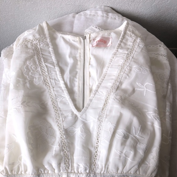 Polly Floral Embroidered V-Neck Gathered Waist Romper - Picture 14 of 15